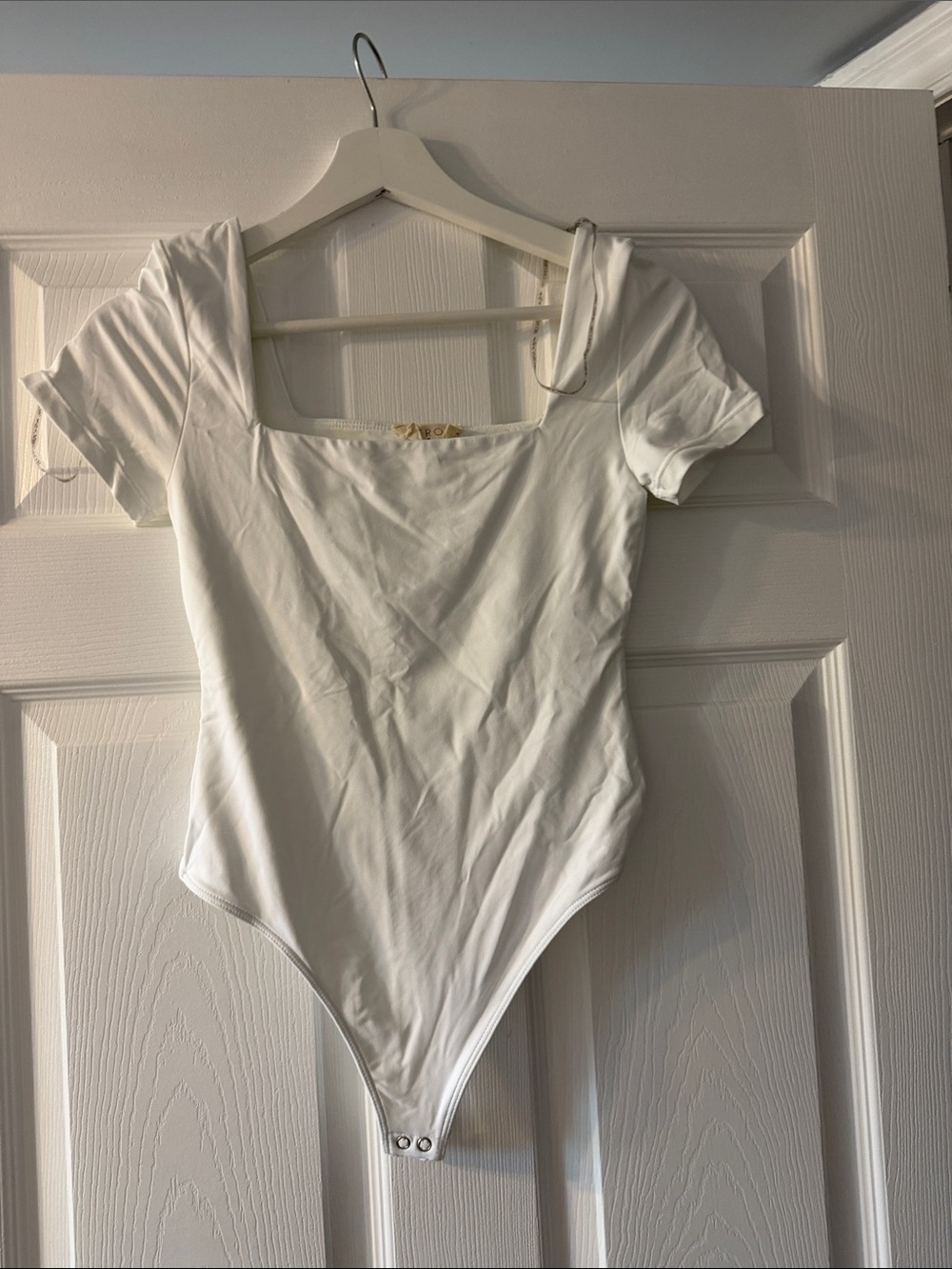 Square Neck White Bodysuit - Women's Short Sleeve Bodysuit